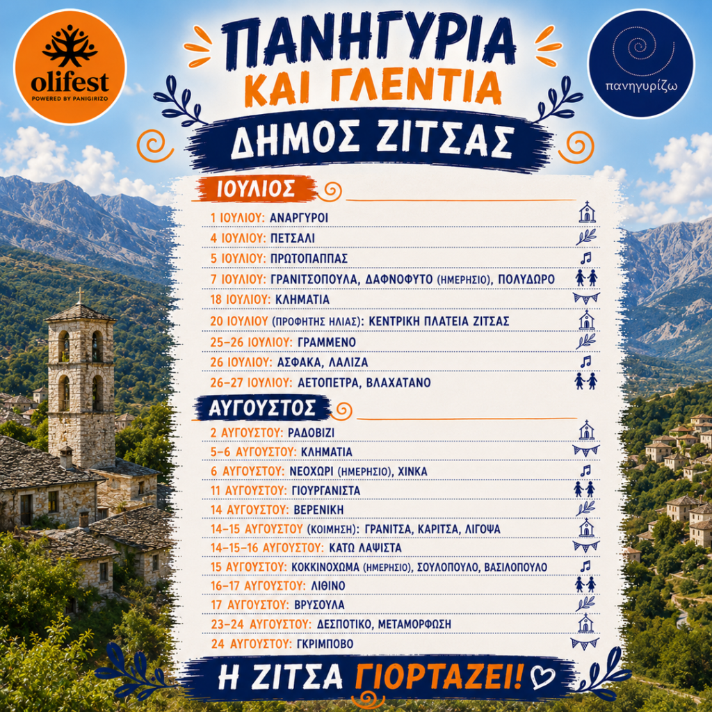 27/07: Πανηγύρια και Γλέντια στο Δήμο Ζίτσας- Βλαχάτανο
