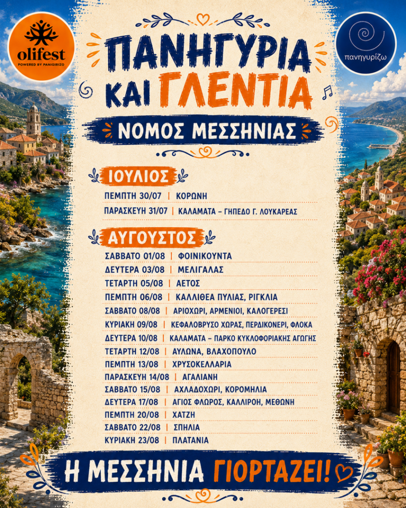 17/08/2026: Πανηγύρια και Γλέντια στον Νομό Μεσσηνίας