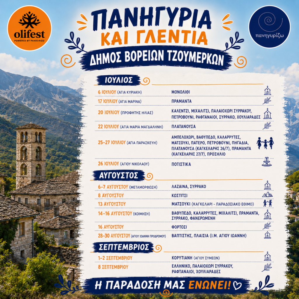 27/07: Πανηγύρια και Γλέντια στο Δήμο Βορείων Τζουμέρκων- Πάτερο