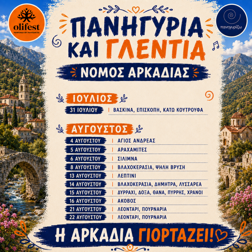 21/08: Πανηγύρια και Γλέντια στον Νομό Αρκαδίας- Λεοντάρι